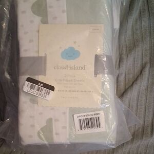 Cloud Island Mint and Gray Crib Sheets